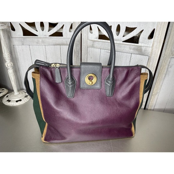 Yves Saint Laurent Muse Two Cabas Tote Purple Green Pebble Leather Carry All Bag - Picture 1 of 13